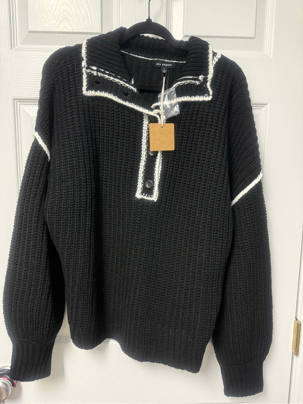 Blu Pepper Black Crewneck Sweater with White Contrast Trim